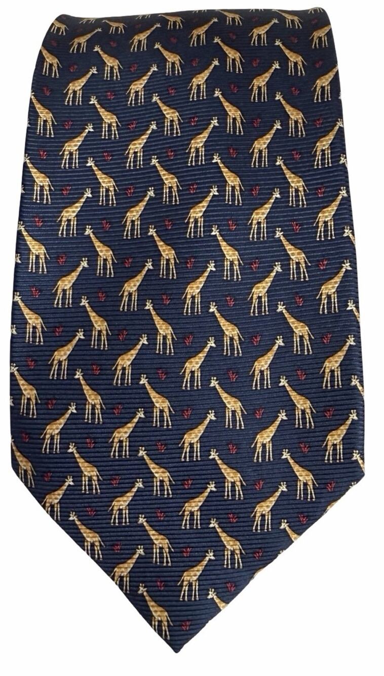 Burma Bibas Giraffe Print Navy Silk Tie 4”